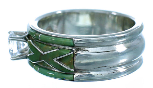 Turquoise Inlay Cubic Zirconia Genuine Sterling Silver Ring Size 6-1/4 LX113171